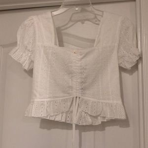 New White Embroidered Crop Top